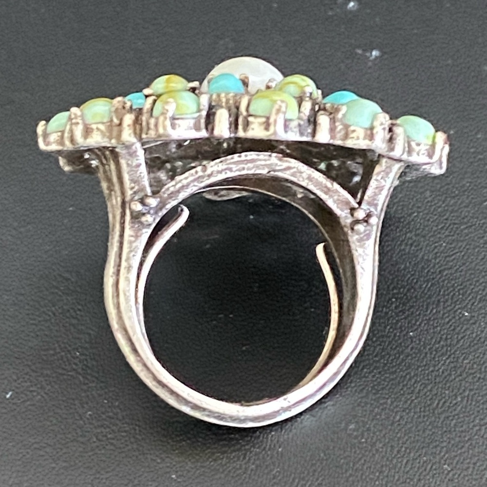 Lucky Brand Turquoise, green stone and faux pearl ring Size 8 - Picture 3 of 6